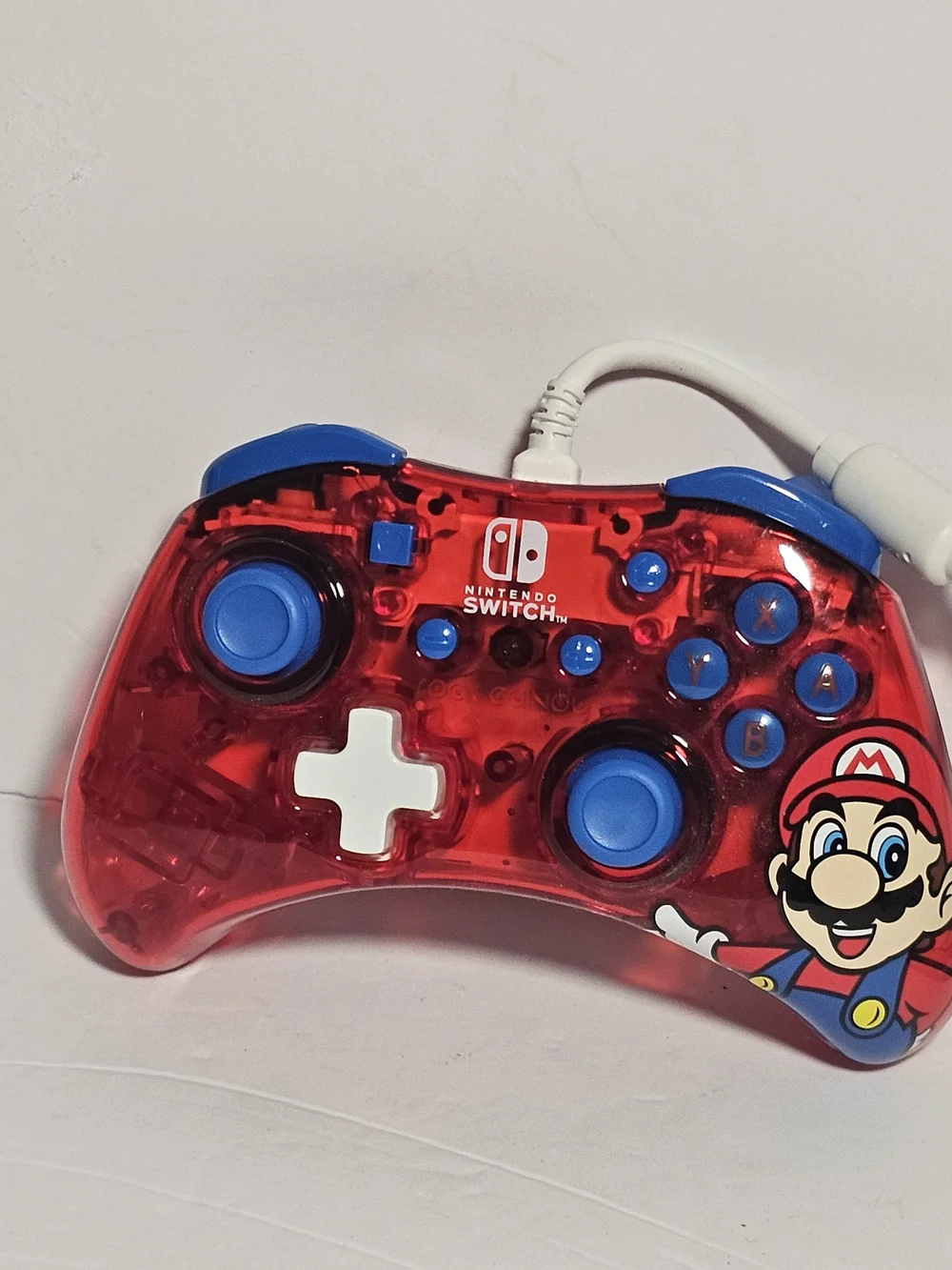 Nintendo Red Transparent Wired Controller with Blue Buttons - Super Mario